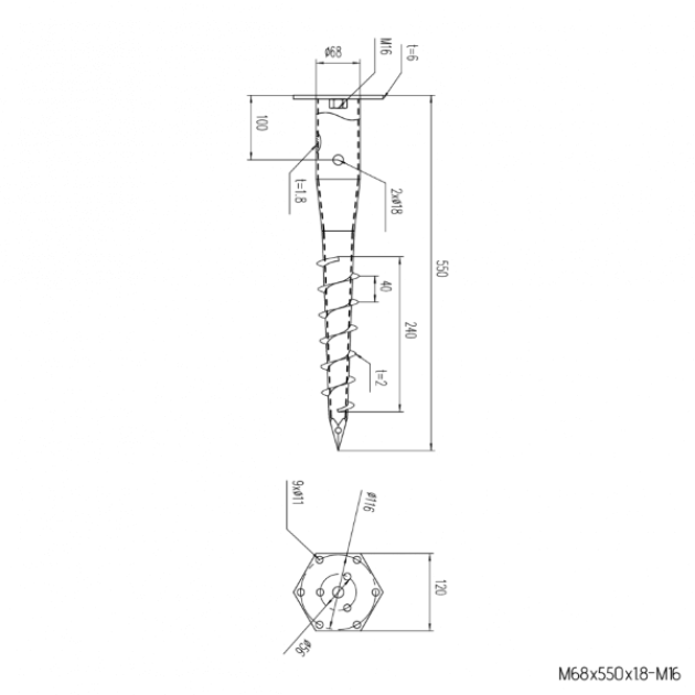 Skrūvpālis GS Pillar M profils 68 x 550 0