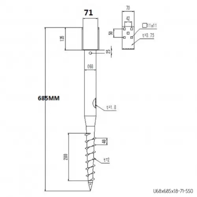 Skrūvpālis GS Pillar U profils 68 x 685 0