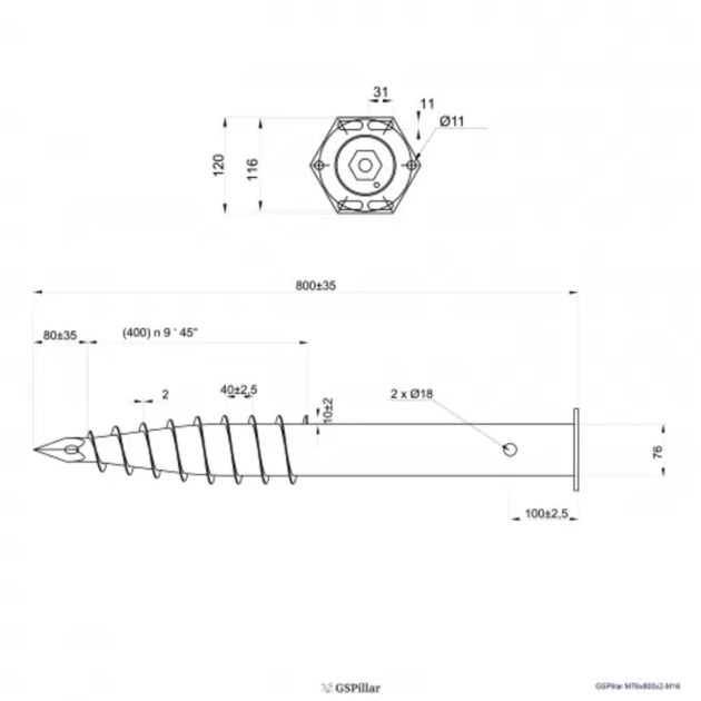 Skrūvpālis GS Pillar M profils 76 x 800 0